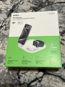 Belkin Boost Charge 3-in-1 Qi2 15W Magnetic Foldable Charger - White - Photo 1 sur 2