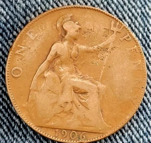 One 1 Penny 1906 Coin UK United Kingdom GB British King Edward VII Large Pence - Picture 1 of 2