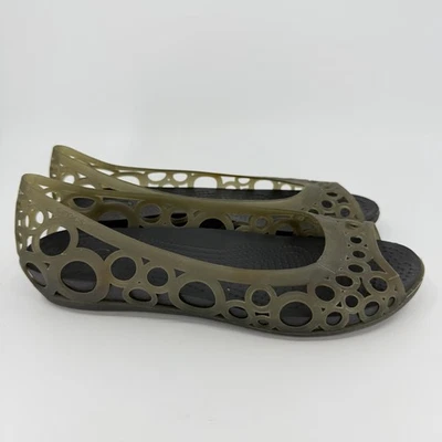 Crocs Shoes Women's 8 Adrina Casual Comfort Slip On Jelly Flats Green Peep Toe - Image 1 of 4