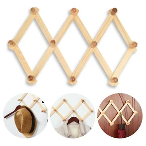 1 Wooden Expandable Coat Rack Hanger Wall Mounted Accordion Hook Hats Mugs Coats - Picture 1 of 1