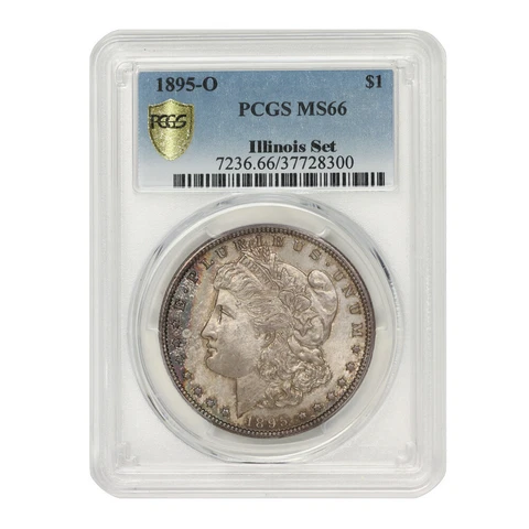 VERY RARE 1895-O $1 Silver Morgan Dollar PCGS MS66 Gem Graded Coin Illinois Set Cover