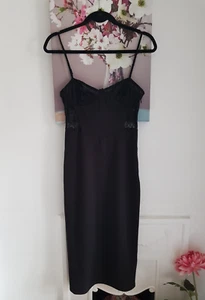 Zara Black Midi Pencil Dress, Size S UK 8-10 New Lace Panel - Picture 1 of 10