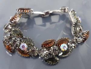 Vintage JULIANA D&E Grey Brown Rhinestone Silver tone Bracelet 7" - Picture 1 of 3