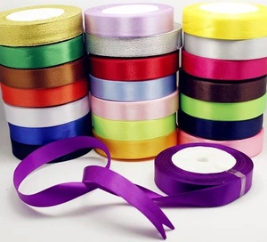 25 Metres Roll Full Reel Premium Sided Satin Ribbon 10,15,25 & 38mm - Picture 1 of 16