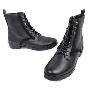 Kate Spade Raquelle Women's Booties Black Boots Lace Up Zipper Gold Size 7 New - Picture 1 of 15