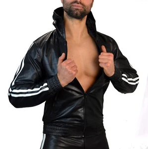 AW8080 Leder Hoodie Trainingsjacke,leder Jacke Sportsjacke,Lederjacke mit Kapuze - Picture 1 of 8