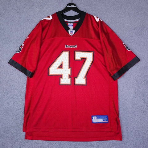 Tampa Bay Buccaneers Mens Jersey Large Red John Lynch 47 Bucs Reebok On Field Cover