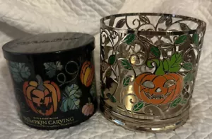 Bath & Body Works ~Halloween Pumpkin Candle Holder & Pumpkin Carving Candle Set - Picture 1 of 7