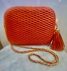 Vtg Orange Leather Crossbody Tassel Bag Genuine leather from Hess's - Picture 1 of 13