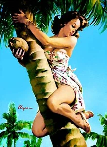 Vintage GIL ELVGREN Pinup Girl XL CANVAS PRINT Poster Tropical Palm 24"X 36" - Picture 1 of 1