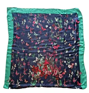 Italy Fulars Seidenmischung blau grün rosa rot Schmetterling Rollsaum Schal - 73x36 - Bild 1 von 12