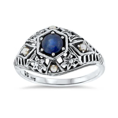 GENUINE  STONES RING SEE DESCRIPTION 925 STERLING SILVER DECO DESIGN  #069 - Image 1 of 4