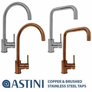 Astini Brushed Stainless Steel & Copper Single Lever Kitchen Sink Mixer Taps - Picture 1 of 5