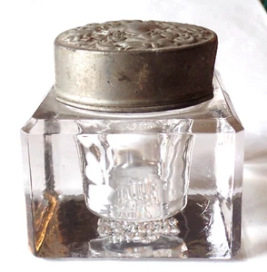 Antique PAT'D U.S. JULY 17 ENG APRIL 14 1894 Empty Heavy Glass Inkwell Bottle - Imagen 1 de 14