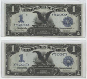 Consecutive Serial # Pair 1899 $1.00 Silver Certificates (Black Eagle) Teehe/Bur - Picture 1 of 19