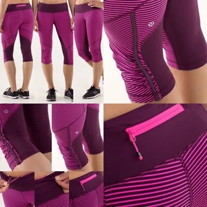 Lululemon Legging Run For Your Life Hyper Stripe Raspberry Glo Crop Pants Size 4 - Bild 1 von 12