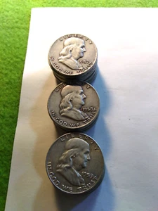 1957-1959 Circulated Franklin Half Dollar, 90% Silver. 22 coins. - Picture 1 of 6