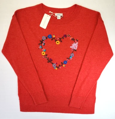 Sundance Cuello Redondo Lana Clara Suéter Pullover Corazón Bordado Amor Nuevo M Foto 1 de 4