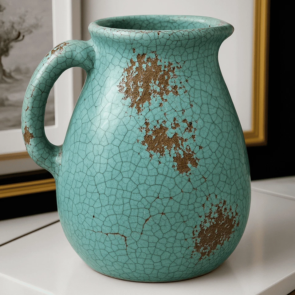 Hochwertiger Krug Keramik Kanne hellblau Vase Used Look Dekovase Shabby Chic - Bild 1 von 4