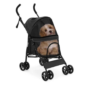Folding 4-Wheels Dog Stroller Adjustable Canopy Portable Pet Travel Carrier Cart - Picture 1 of 6