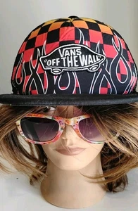 Vans "Off The Wall" Herren Snapback Mütze Cap Flammen Kariert Adj. Trucker Skater  - Bild 1 von 4