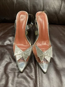 Amina Muaddi Style transparente PVC Heels Strass Schleife spitz zulaufend Pantoletten Gr. 37 - Bild 1 von 16