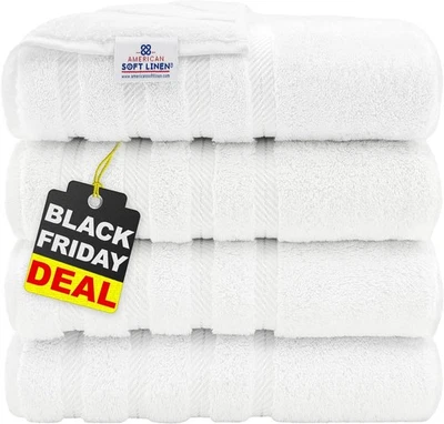 Luxury White Bath Towel Set - 4 Piece 27x54 in Cotton Turkish Towels - Image 1 of 4