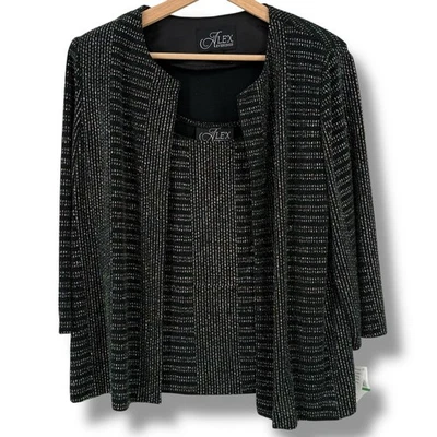 Alex Evenings 2 peças jaqueta regata concha listra glitter conjunto camisa tamanho pequeno - Imagem 1 de 4