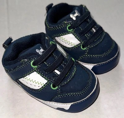 CARTERS soft vinyl shoes navy/white dog motif size LARGE NEWBORN - Image 1 of 4