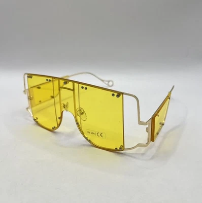 Oversized Rimless Square Sunglasses Luxury Yellow Shield Style Steampunk Fancy - Image 1 of 4