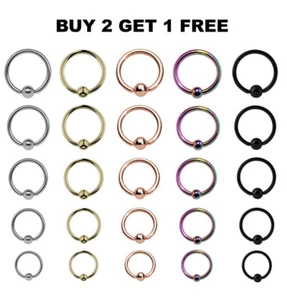 Ball Closure Ring Captive Bead ring BCR Lip Nose Ear Septum Tragus Piercing CBR - Picture 1 of 1