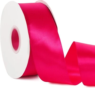 Розовый красный, ярко-розовый 2 «X 50 ярдов однотонная атласная лента, двойной лицо - Изображение 1 из 3