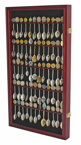 60 Spoon Display Case Rack Holder Cabinet Shadow Box Wall Rack LOCKABLE SP02-CHE Cover