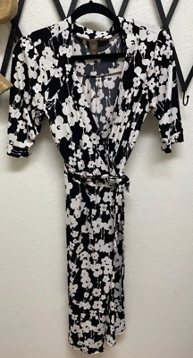 Merona Woman's Black and White Floral Wrap Dress Size Small - Image 1 of 4