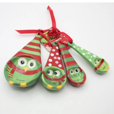 Pier 1 Imports NWT Christmas Holiday Ceramic 4 Piece Owls Measuring Spoon Set - Image 1 of 4