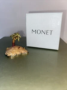 Retired MONET "PALM TREE" Collectible Enamel Keepsake Trinket Treasure Box R - Picture 1 of 5