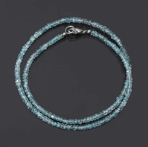 Natural Blue Zircon Beaded Necklace, 3.5-4mm Faceted Rondelle Beads Necklace - Picture 1 of 7