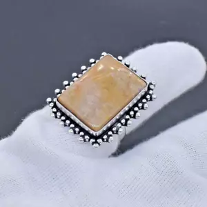 Anello Corallo Fossile Giallo Vintage Donna Argento Sterling 925 Placcato Anello 9 - Foto 1 di 6