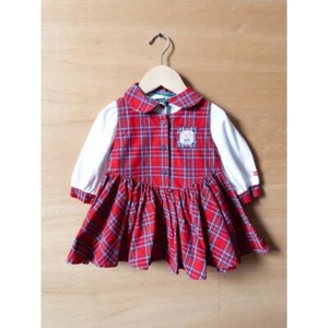 vtg OshKosh Red Plaid Dress White Long Sleeves Button Front Christmas Outfit - Picture 1 of 8