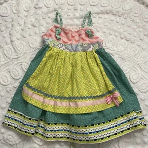Matilda Jane Knot Apron Dress 4t. Multi Birds Cottagecore - Picture 1 of 9