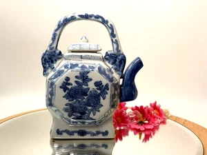 Vintage Porcelain Teapot Chinese Octagon Shaped Dragon Flowers Hand Painted - Picture 1 of 10
