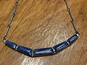 Collana Vintage Sterling Lapislazzuli Maglia Cerniera 17 Pollici - Foto 1 di 6
