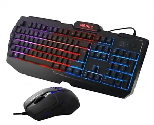 Gaming Keyboard And Mouse Set Bundle USB 3 Color LED For PC Laptop Xbox One PS4 - Picture 1 of 5