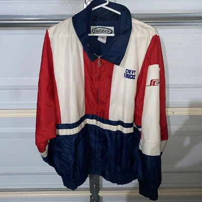 Ozzo Sport Men Size XL White Blue RED Chevy Truck Windbreaker Jacket Full Zip - Image 1 of 4