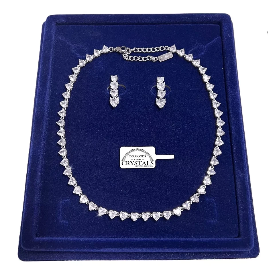 Tennis Collana Girocollo Cuor Orecchini  pl. oro 18k con Cristalli Zirconi  T69 - Immagine 1 di 4