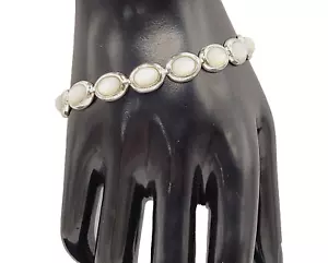 Moonstone Link Bracelet 925 Silver Plated Vintage FAS 7.25 inch Designs by FMC - Picture 1 of 18