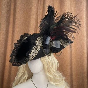 Retro Pirate Tricorne Hat Pirates of the Caribbean Women Cosplay Costume Prop - Picture 1 of 6