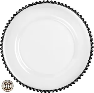 6 x Acrylic Clear Charger Plates with Black Beaded Rims - 13" (33cm) Diameter - Picture 1 of 2