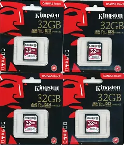 Kingston 32GB Canvas React UHS-I SDHC Memory Card x4 - Picture 1 of 3