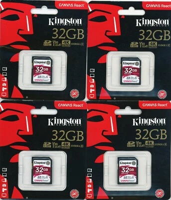 Kingston 32GB Canvas React UHS-I SDHC Memory Card x4 - Image 1 of 3